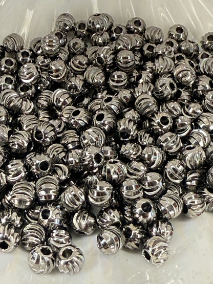 R88-(10PCS) 6mm Small High-Quality Metallic Charcoal Gray Round Pumpkin Cut metal Spacer/Wheel Beads for DIY