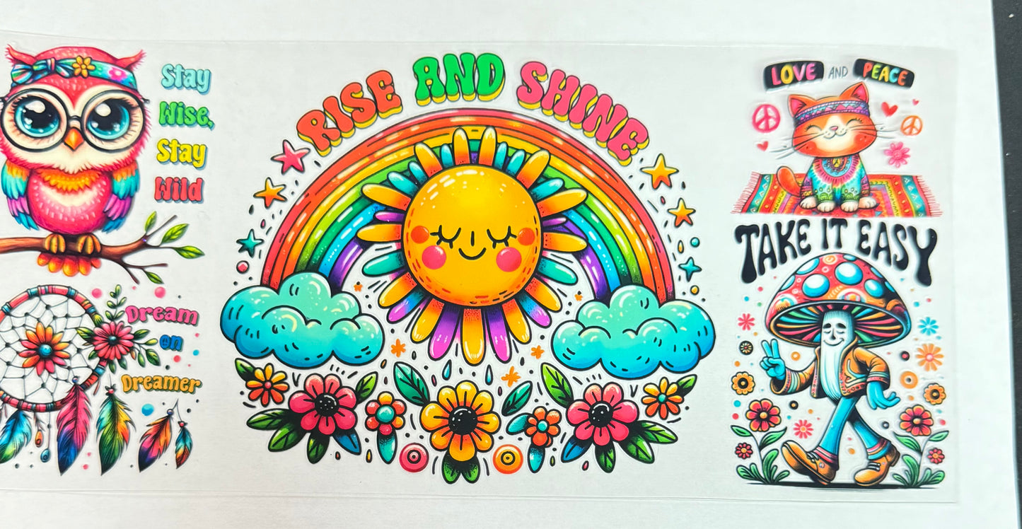 C610- (1PC) RISE AND SHINE RAINBOW 16OZ UV DTF Transfer Wrap/Sticker for Cup/Tumbler