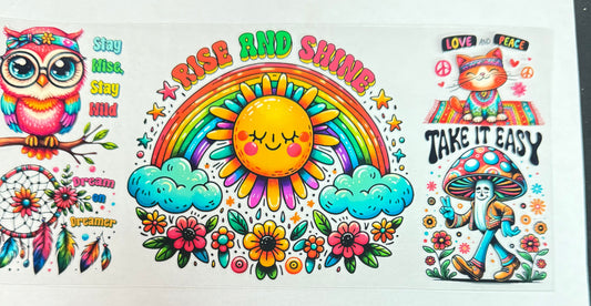 C610- (1PC) RISE AND SHINE RAINBOW 16OZ UV DTF Transfer Wrap/Sticker for Cup/Tumbler