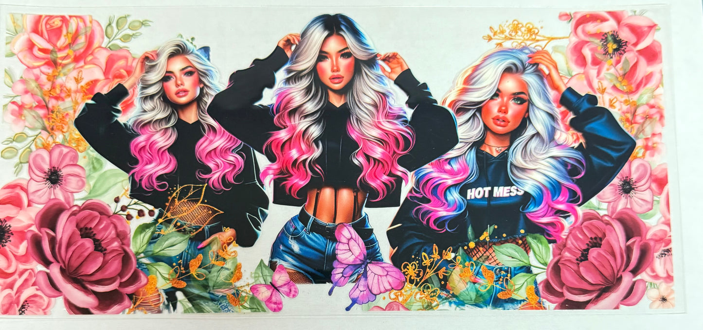 C612- (1PC) HOT MESS BEAUTIFUL GIRL 16OZ UV DTF Transfer Wrap/Sticker for Cup/Tumbler