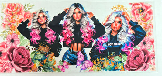 C612- (1PC) HOT MESS BEAUTIFUL GIRL 16OZ UV DTF Transfer Wrap/Sticker for Cup/Tumbler