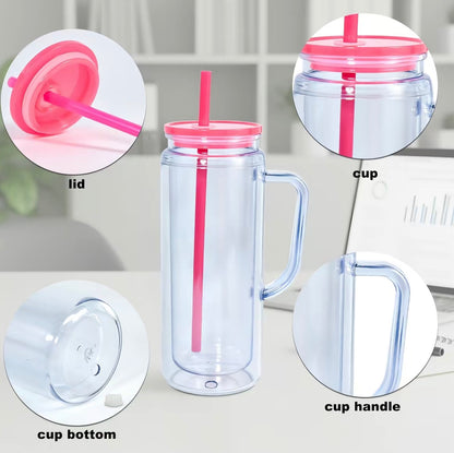 (1)- Choose your color Lid/Straw- Personalized 20oz W/HANDLE ACRYLIC Snow Globe Libby Style Tumbler