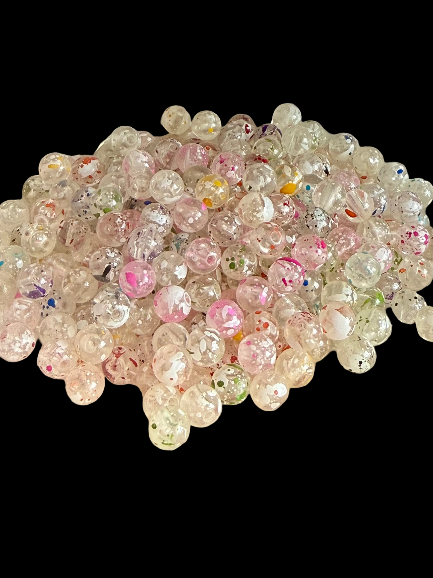 SB8- (20PCS) 7mm Round Clear Paint Splatter Rainbow/Mix Acrylic Beads for DIY