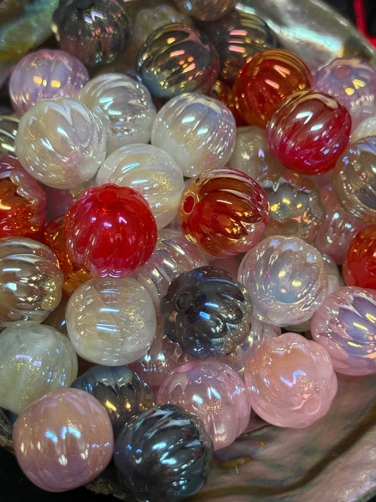 B60- (10PCS) 15mm Pumpkin/Latern Solid Galaxy Glitter Mix Acrylic Beads For DIY