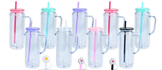 (1)- Choose your color Lid/Straw- Personalized 20oz W/HANDLE ACRYLIC Snow Globe Libby Style Tumbler