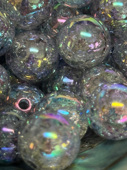 B59- (10PCS) 15mm Round Clear Opaque Acrylic UVAB GRAY Crackle Beads For DIY