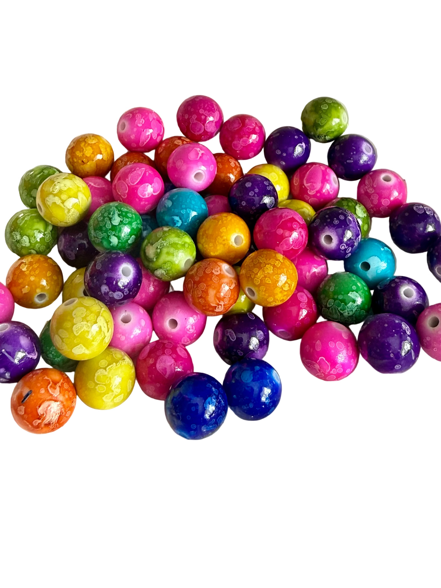 SB9- (10PCS) 11mm Round Watercolor/ Paint Bright Rainbow/Mix Acrylic Beads for DIY