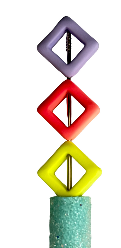 FR3- (10PCS) 18mm 3D BRIGHT NEON Colors Diamond Shape Frame silicone touch Beads