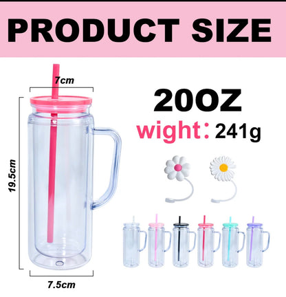 (1)- Choose your color Lid/Straw- Personalized 20oz W/HANDLE ACRYLIC Snow Globe Libby Style Tumbler