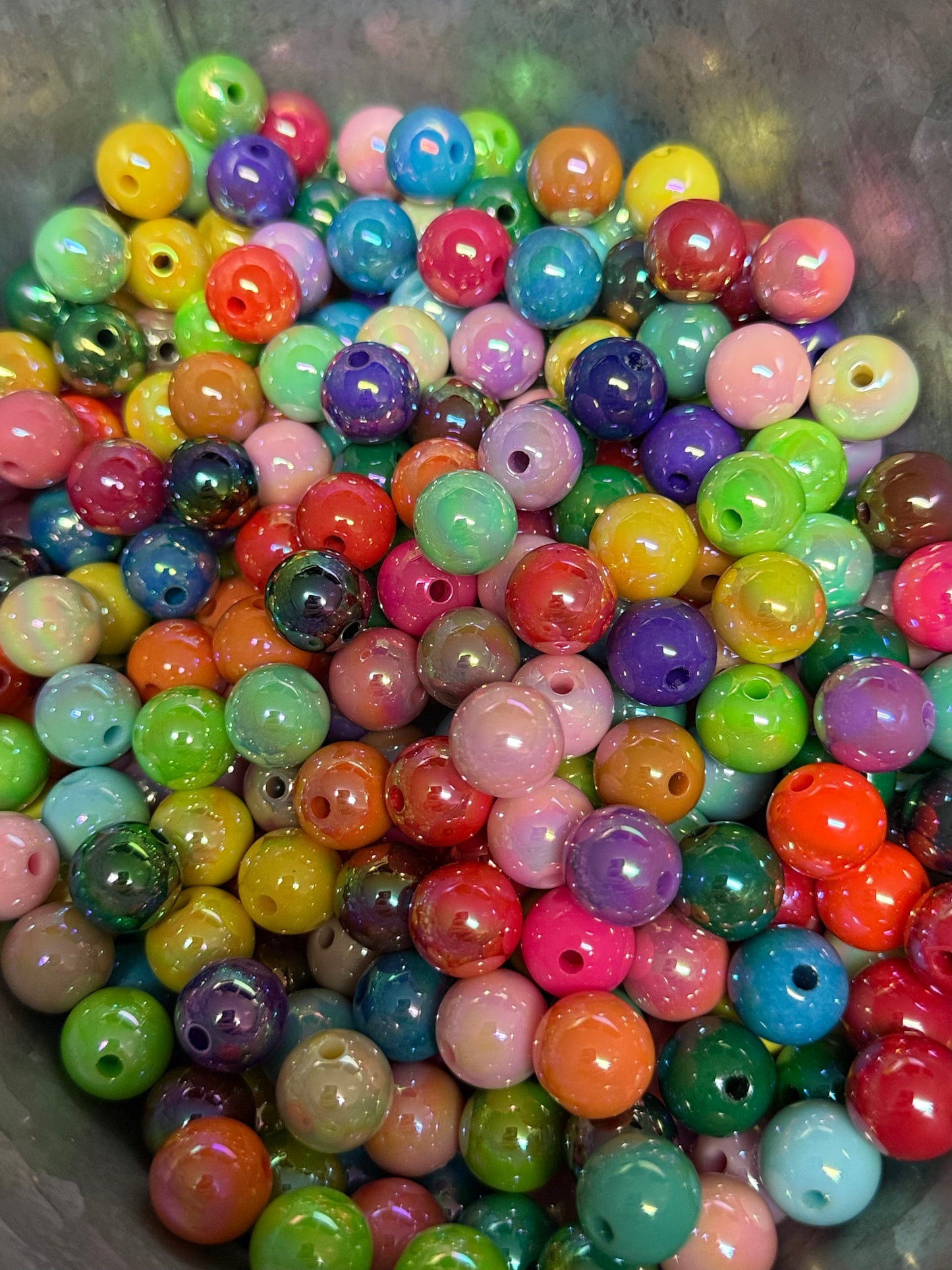 B31- (10PCS) 13mm Bright & Pastel Mix Colors UVAB Rainbow Round Acrylic Beads For DIY