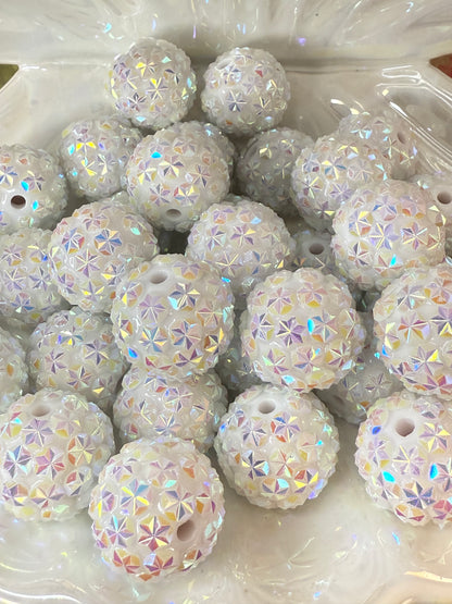 R42- (5PCS) 20mm STAR GALAXY White AB Shimmer Color Bubblegum Acrylic Rhinestone Beads for DIY