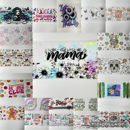 (25 PCS) UVDTF MIXED MYSTERY BUNDLE cup wraps 16 oz, mystery packs, bulk, wholesale, permanent stickers