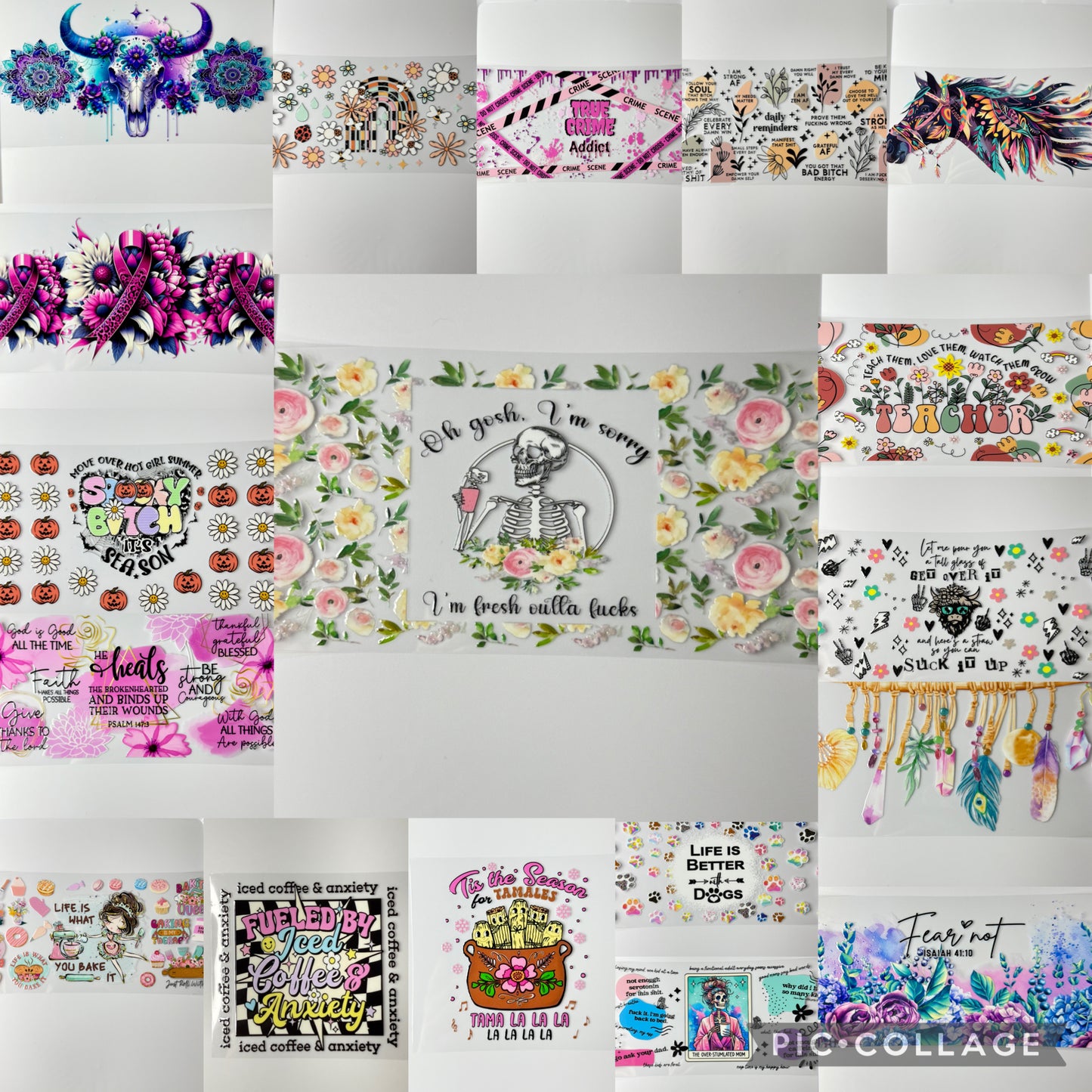 (25 PCS) UVDTF MIXED MYSTERY BUNDLE cup wraps 16 oz, mystery packs, bulk, wholesale, permanent stickers