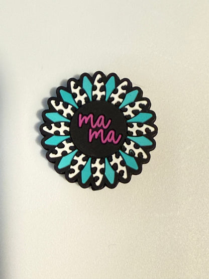 F/M17- (1)PC 1.1" Choose your color- MAMA W/Colorful Flower Focal Bead for DIY Keychains, Wristlets, Cup Charms, Car Charms ETC