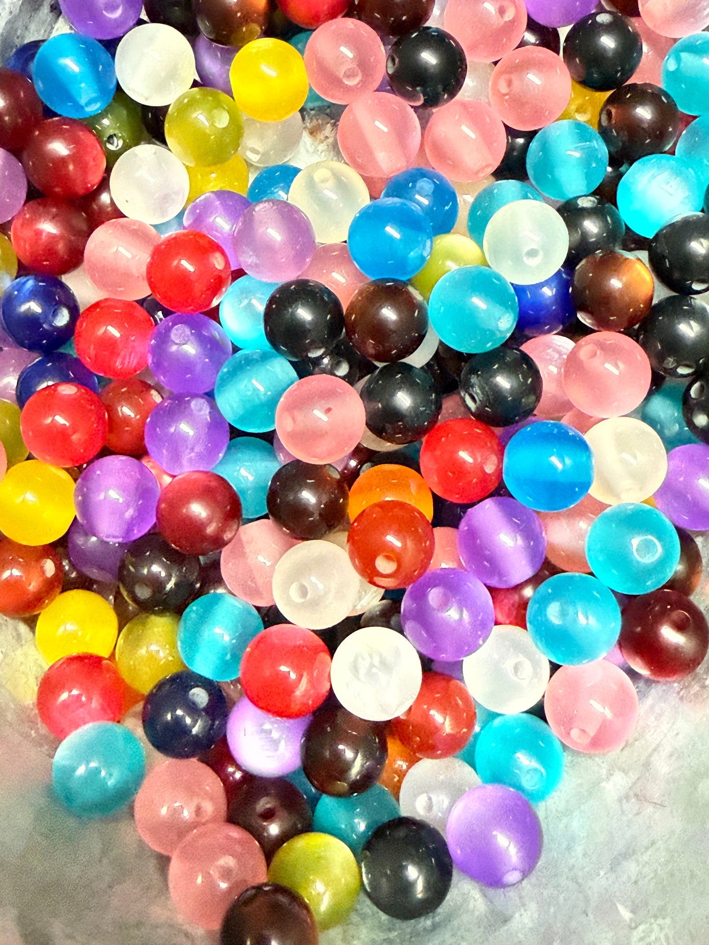 SB9- (20PCS) 11mm Cat EYE Multicolored Flashy Bright Clear Round Acrylic Bead Mix For DIY