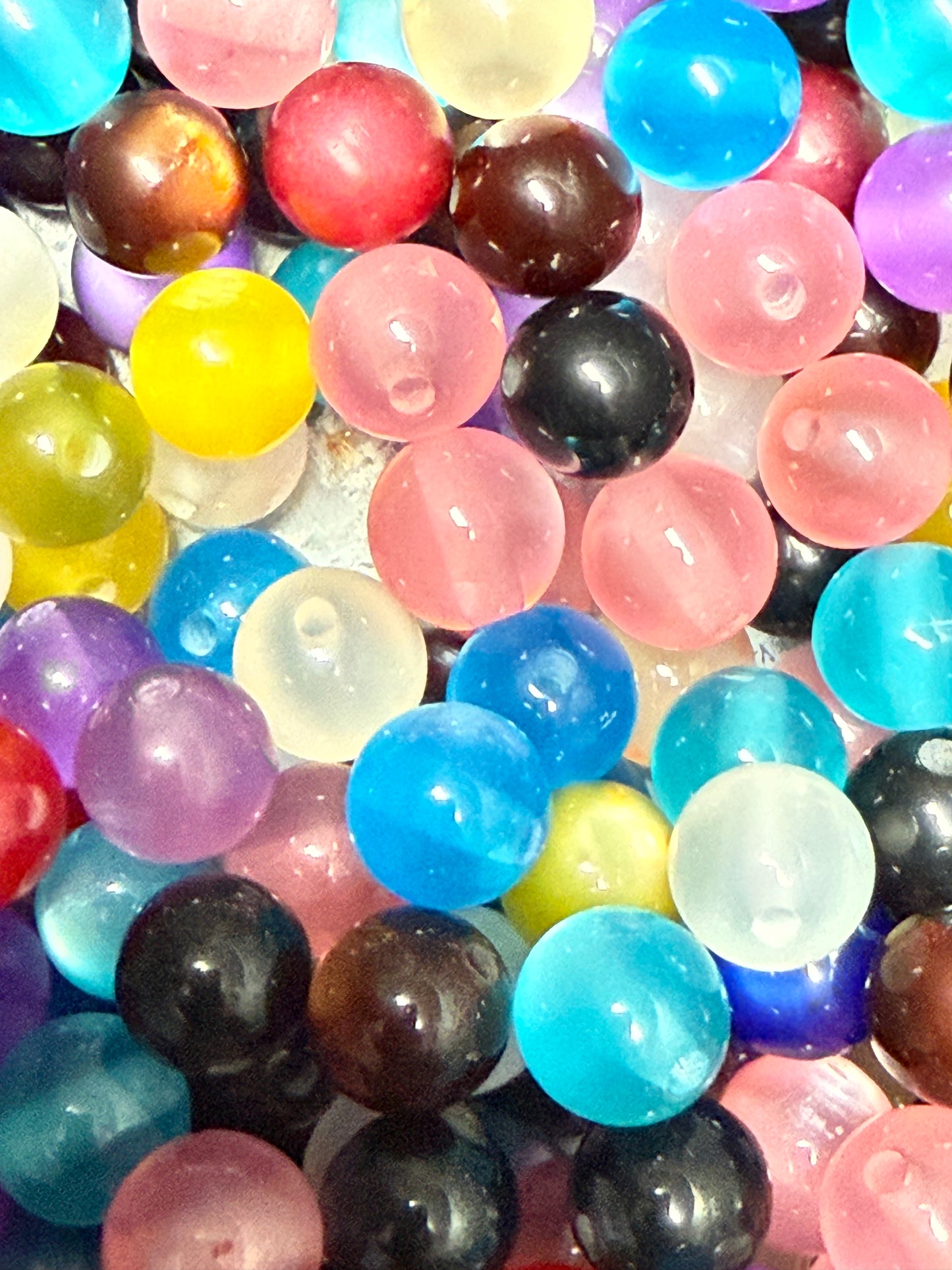SB9- (20PCS) 11mm Cat EYE Multicolored Flashy Bright Clear Round Acrylic Bead Mix For DIY
