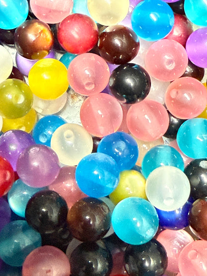 SB9- (20PCS) 11mm Cat EYE Multicolored Flashy Bright Clear Round Acrylic Bead Mix For DIY