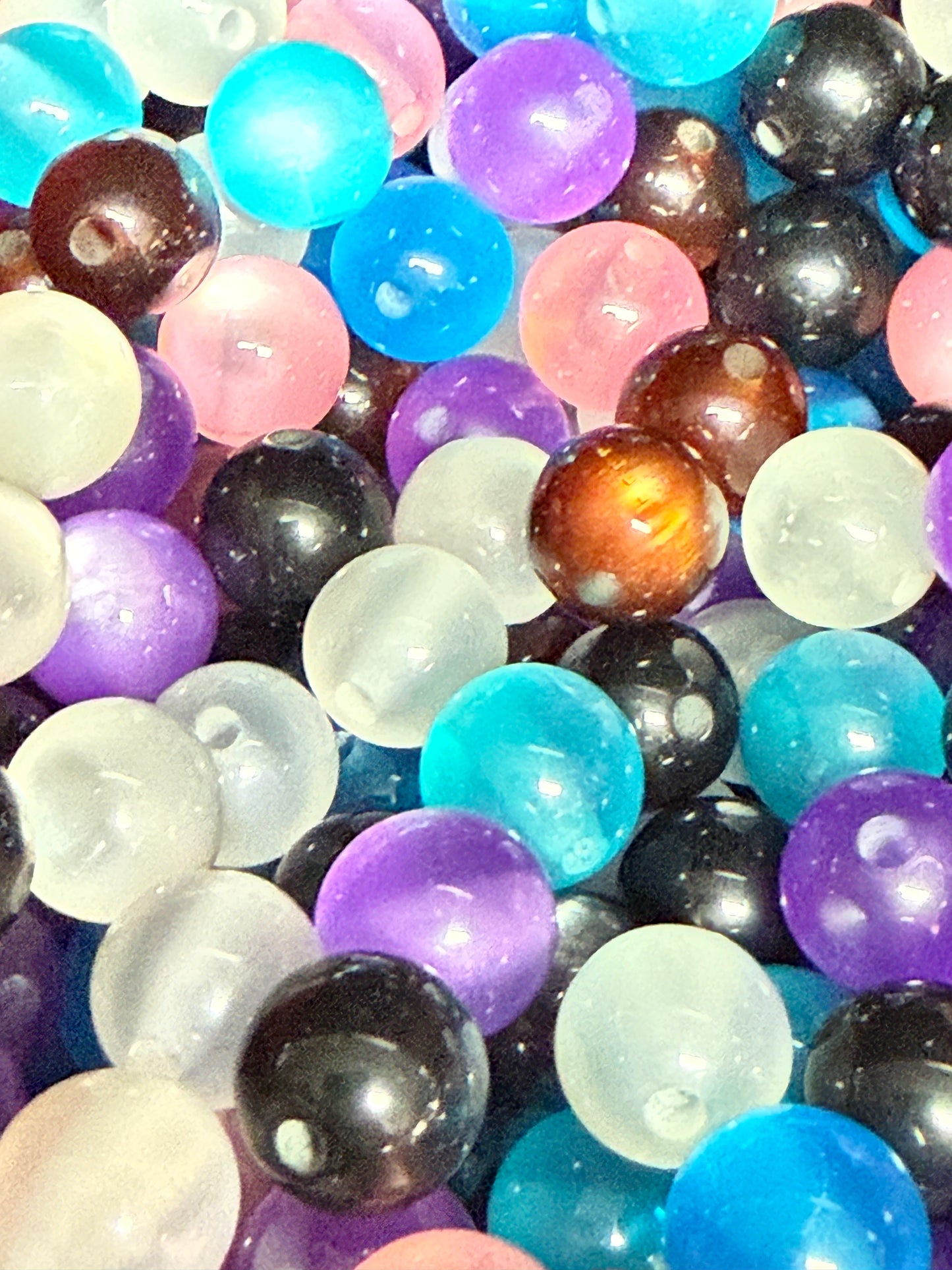 SB9- (20PCS) 11mm Cat EYE Multicolored Flashy Bright Clear Round Acrylic Bead Mix For DIY