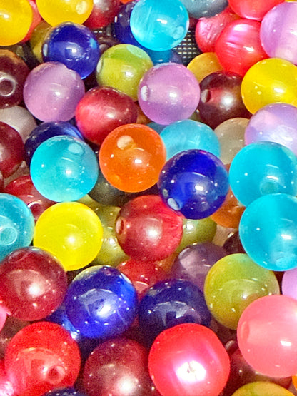 SB9- (20PCS) 11mm Cat EYE Multicolored Flashy Bright Clear Round Acrylic Bead Mix For DIY