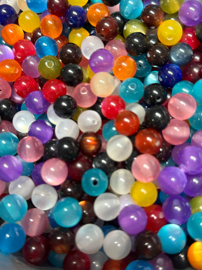 SB9- (20PCS) 11mm Cat EYE Multicolored Flashy Bright Clear Round Acrylic Bead Mix For DIY