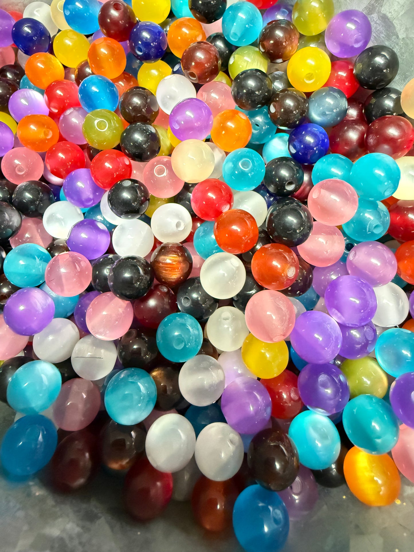 SB9- (20PCS) 11mm Cat EYE Multicolored Flashy Bright Clear Round Acrylic Bead Mix For DIY