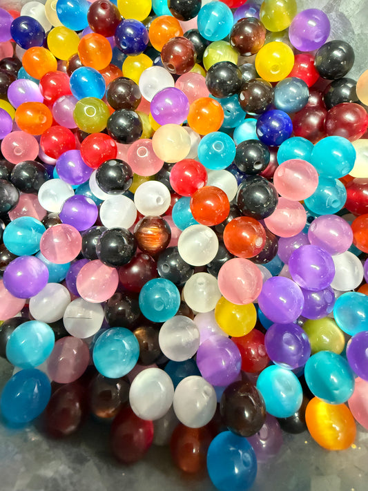 SB9- (20PCS) 11mm Cat EYE Multicolored Flashy Bright Clear Round Acrylic Bead Mix For DIY