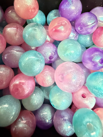 SB12- (10PCS) 11mm Round Galaxy Pastel Rainbow Multicolor Glitter Acrylic Bead Mix for DIY