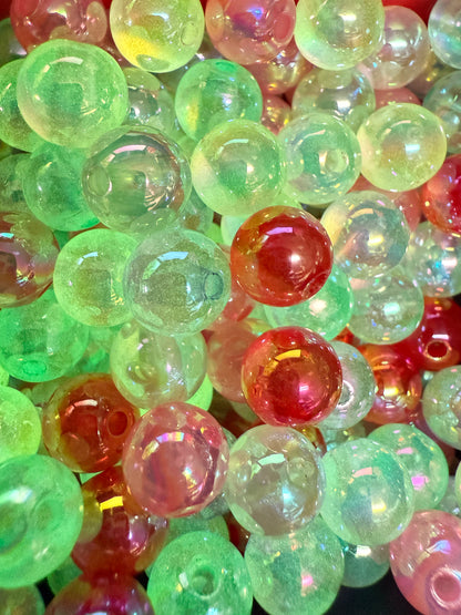 SB13- (10PCS) 9mm UVAB GLOW IN DARK Round Shaped Multicolor Rainbow Aura Coated Mix Acrylic Beads for DIY