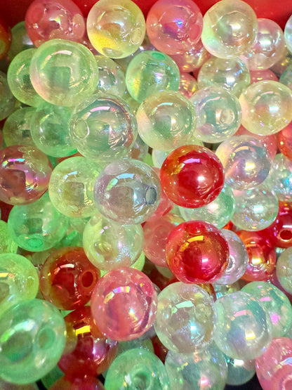 SB13- (10PCS) 9mm UVAB GLOW IN DARK Round Shaped Multicolor Rainbow Aura Coated Mix Acrylic Beads for DIY