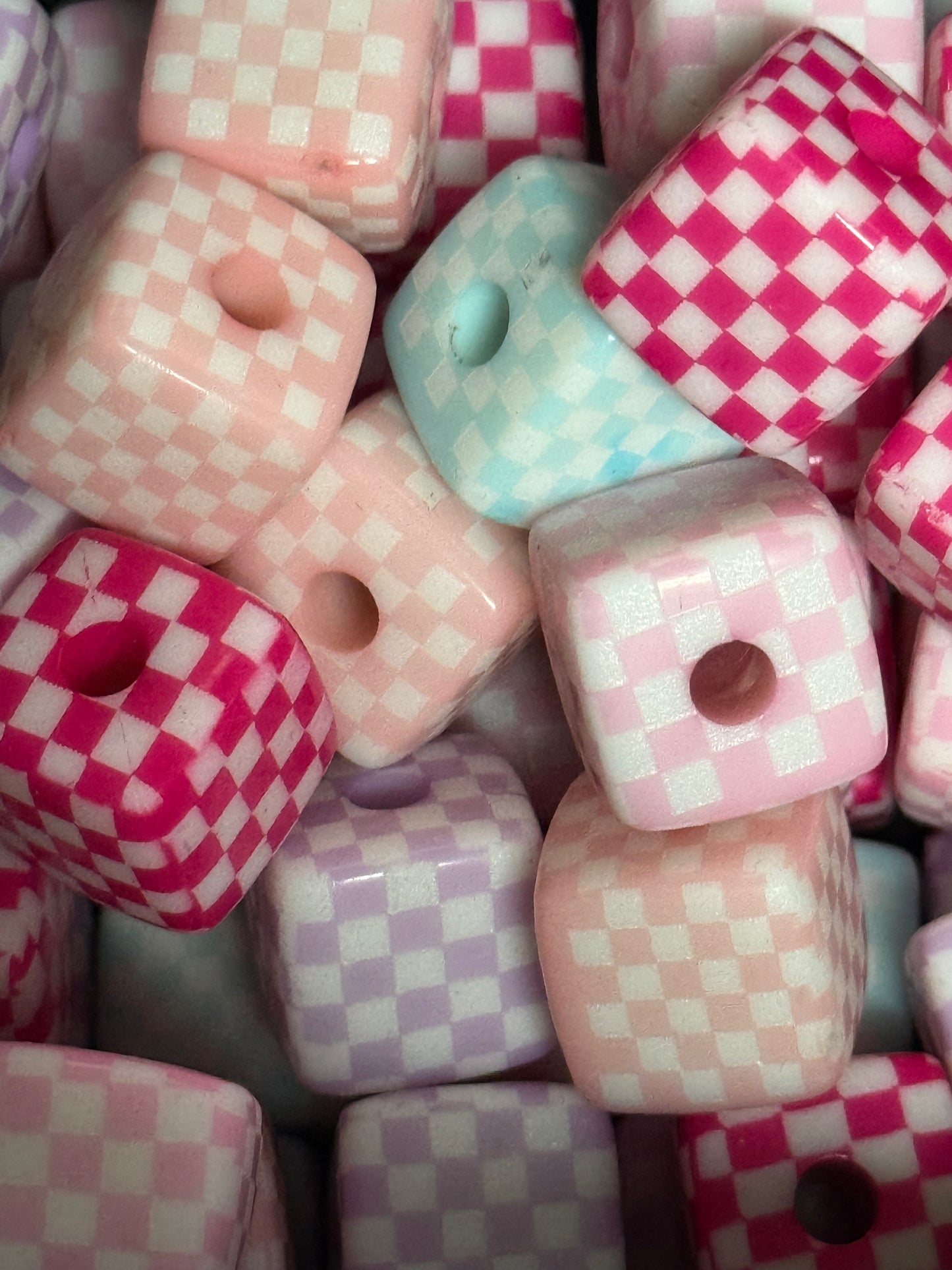 CB7- (10PCS)- 13mm Multicolor Cube/Square Checkered/Gingham Pattern Beads For DIY