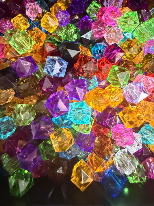 C25- (10PCS) 8mm 3D Hexagonal Prism Crystal Rainbow MIX Acrylic Beads For DIY