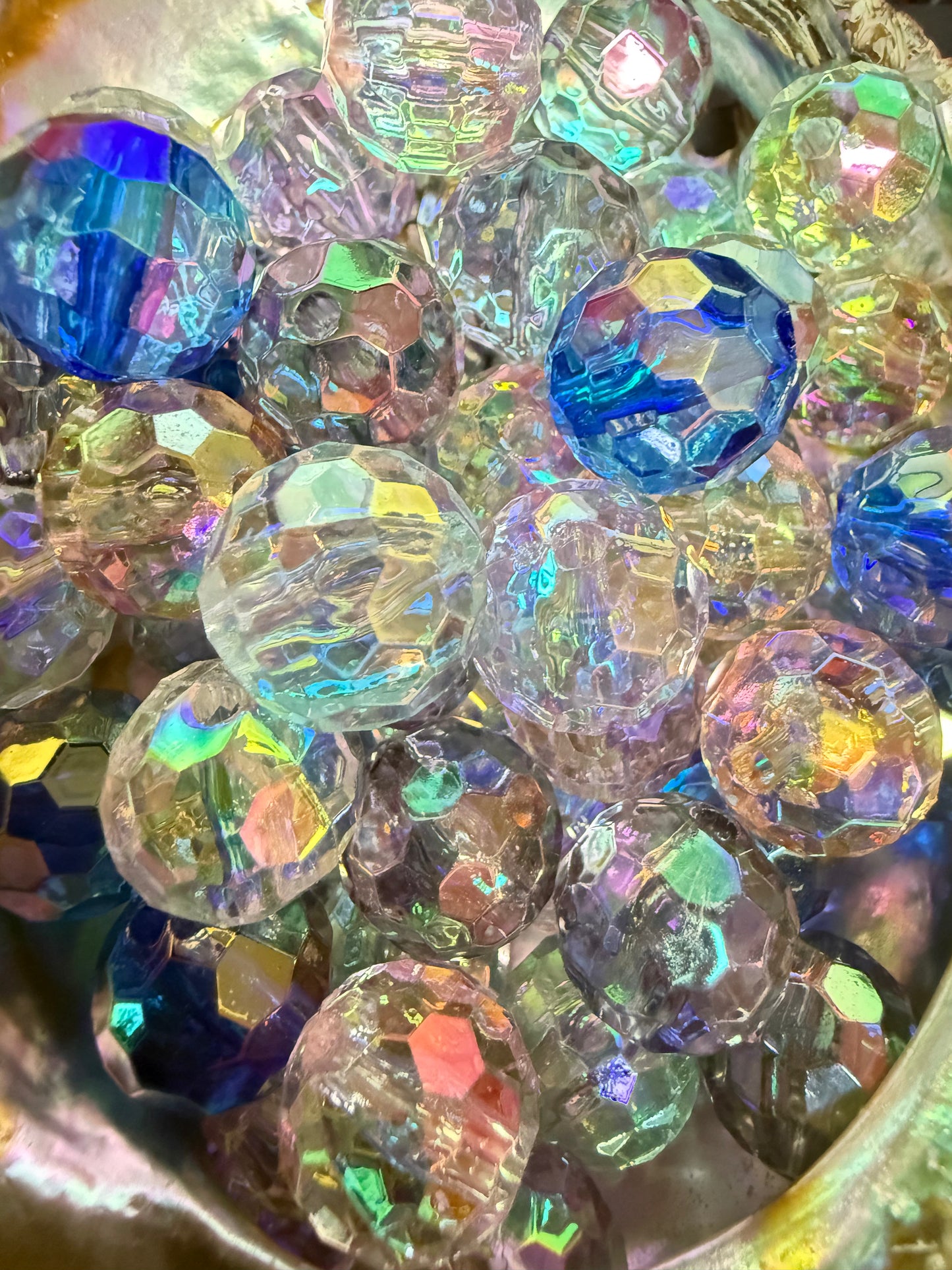B28- (10PCS) 15mm Clear Multicolor UVAB Potomac Faceted Disco Ball Acrylic Beads For DIY