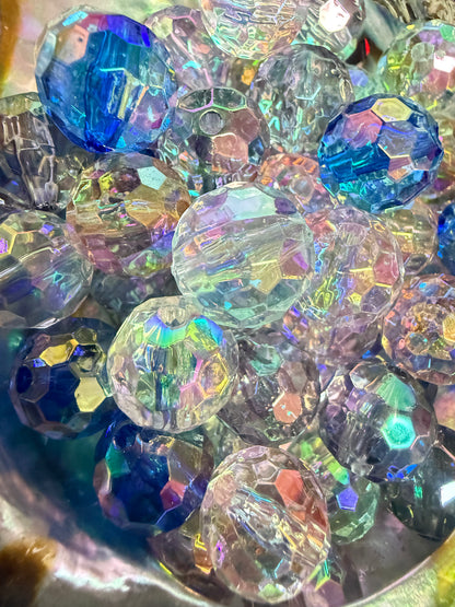 B28- (10PCS) 15mm Clear Multicolor UVAB Potomac Faceted Disco Ball Acrylic Beads For DIY