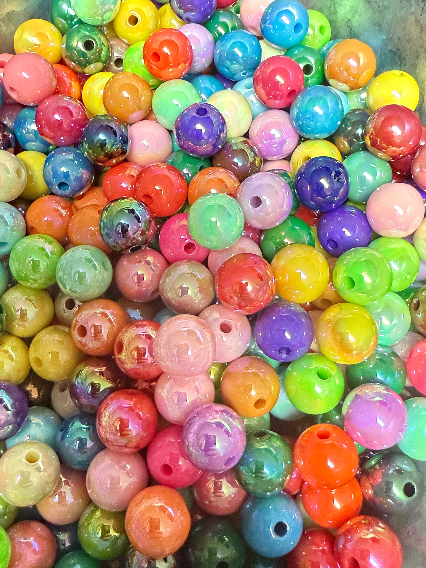 B31- (10PCS) 13mm Bright & Pastel Mix Colors UVAB Rainbow Round Acrylic Beads For DIY