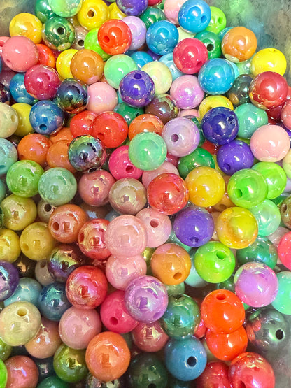 B31- (10PCS) 13mm Bright & Pastel Mix Colors UVAB Rainbow Round Acrylic Beads For DIY