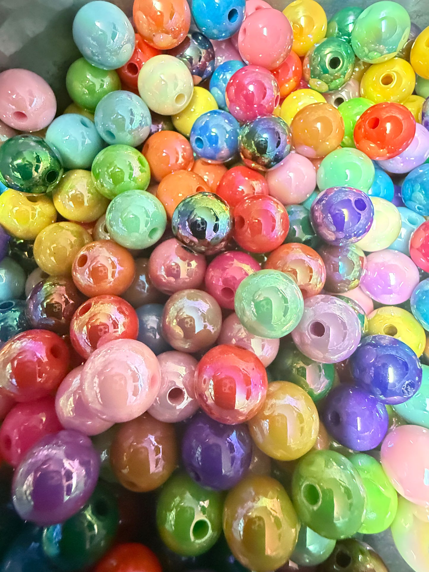 B31- (10PCS) 13mm Bright & Pastel Mix Colors UVAB Rainbow Round Acrylic Beads For DIY