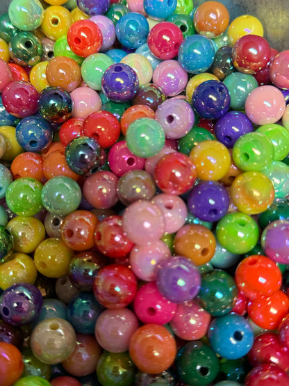 B31- (10PCS) 13mm Bright & Pastel Mix Colors UVAB Rainbow Round Acrylic Beads For DIY