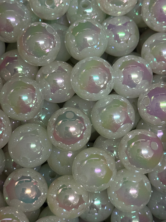 B32- (10PCS) 13mm Light Jade UVAB Iridescent Rainbow Acrylic Beads For DIY