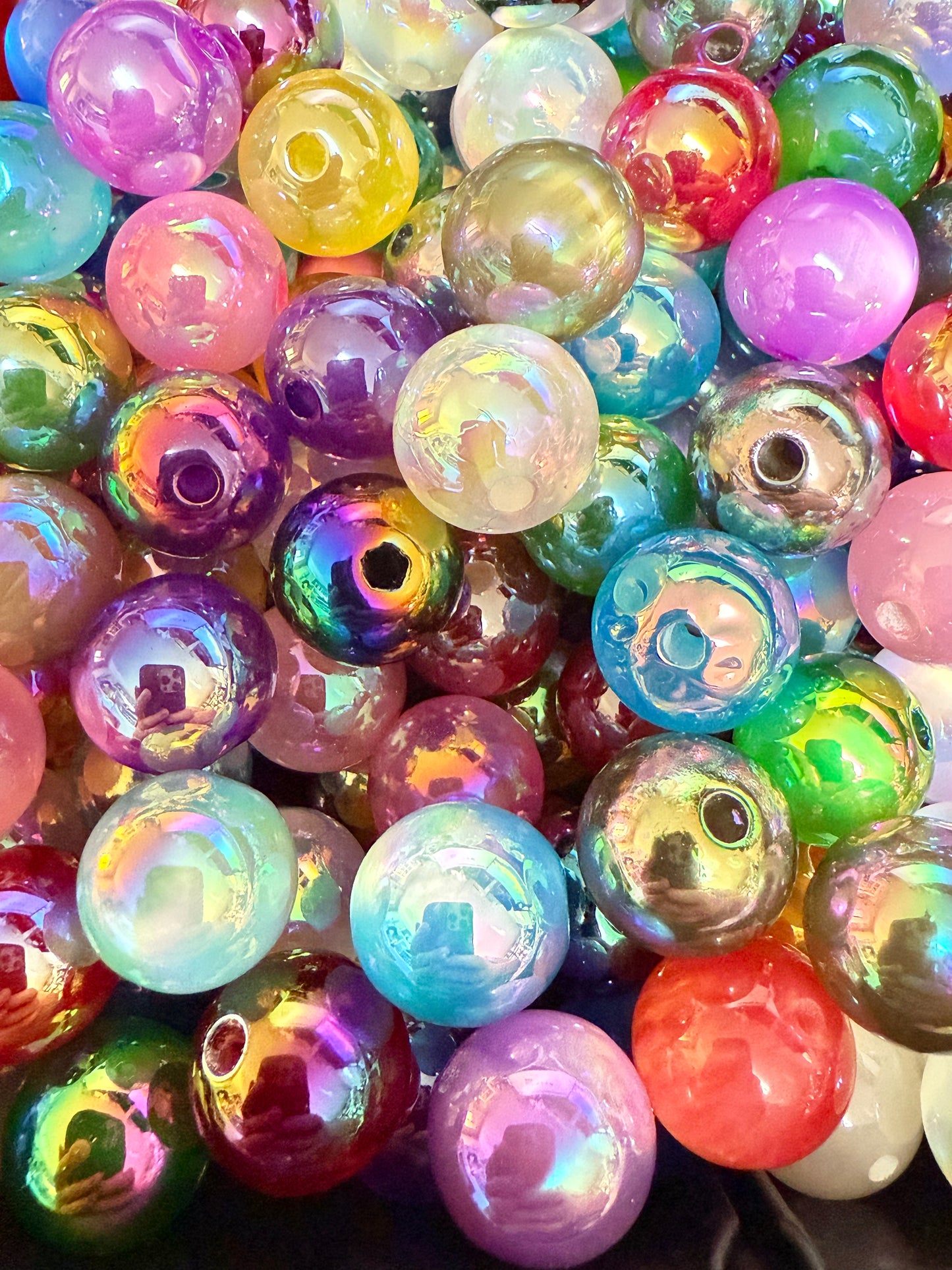 B38- (10PCS) 15mm Multicolored Bright CAT EYE UVAB Rainbow Round Acrylic Beads For DIY