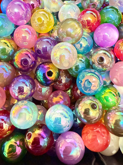 B38- (10PCS) 15mm Multicolored Bright CAT EYE UVAB Rainbow Round Acrylic Beads For DIY