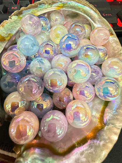 B40- (10PCS) 15mm Multicolored Pastel W/ White MILKY WAY UVAB Rainbow Round Acrylic Beads For DIY