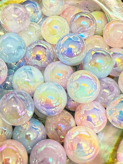 B40- (10PCS) 15mm Multicolored Pastel W/ White MILKY WAY UVAB Rainbow Round Acrylic Beads For DIY