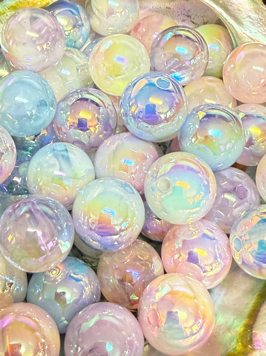 B40- (10PCS) 15mm Multicolored Pastel W/ White MILKY WAY UVAB Rainbow Round Acrylic Beads For DIY