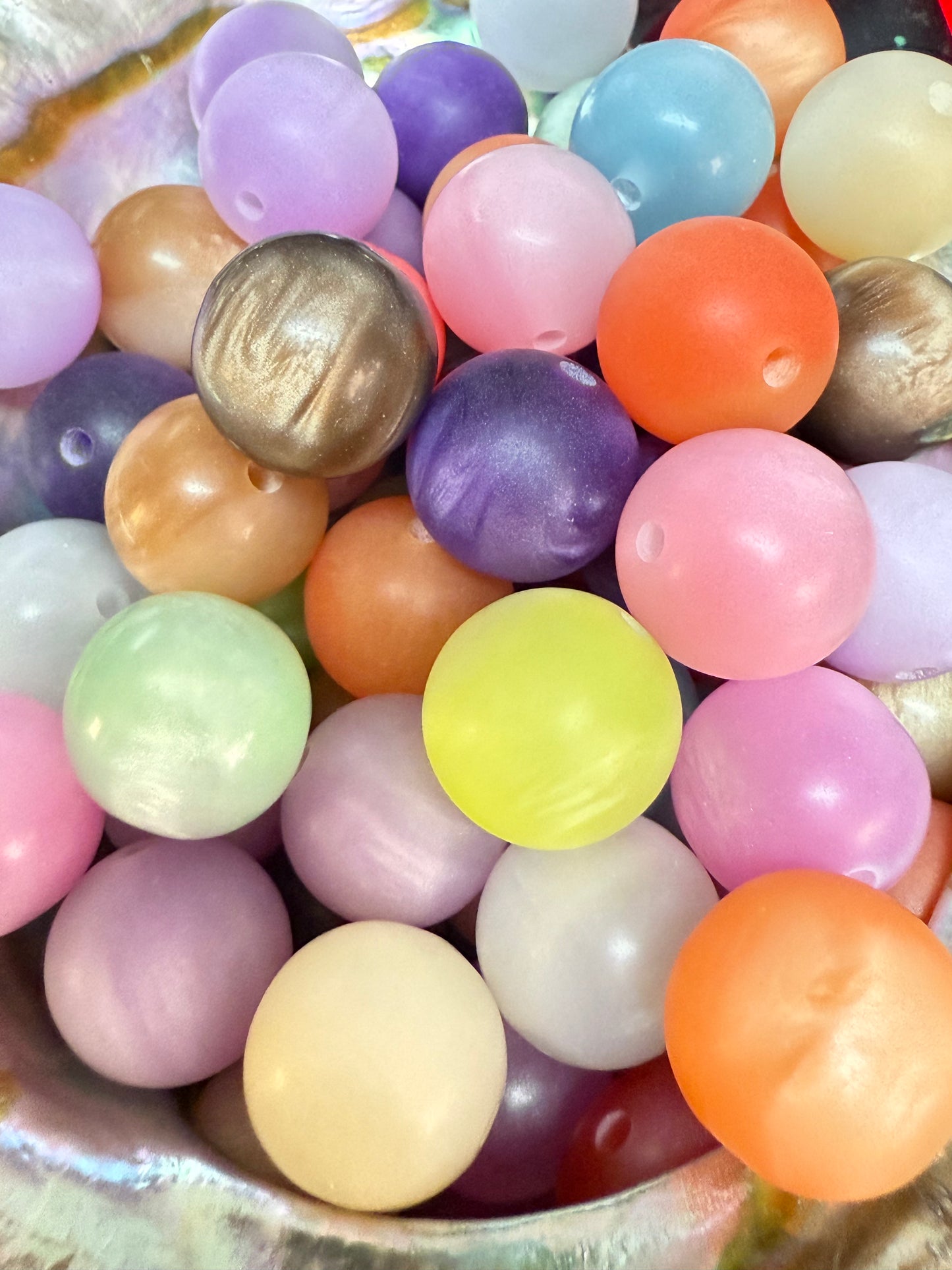 B41- (10PCS) 16mm Multicolored FROSTED CAT EYE Shimmer Glitter Round Acrylic Beads For DIY