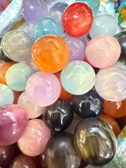 B42- (10PCS) 16mm Multicolored UVAB CAT EYE Shimmer Glitter Round Acrylic Beads For DIY