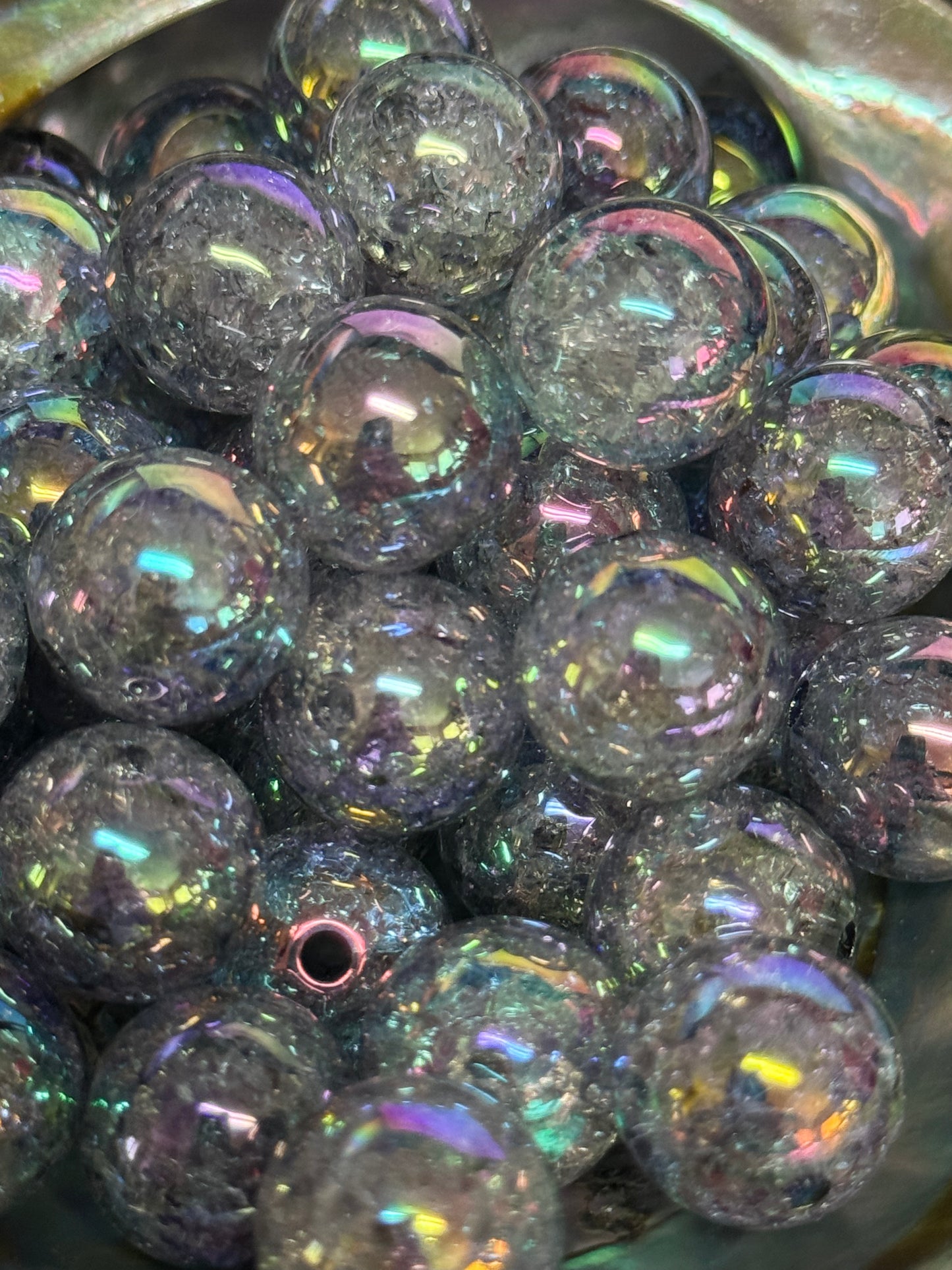 B59- (10PCS) 15mm Round Clear Opaque Acrylic UVAB GRAY Crackle Beads For DIY