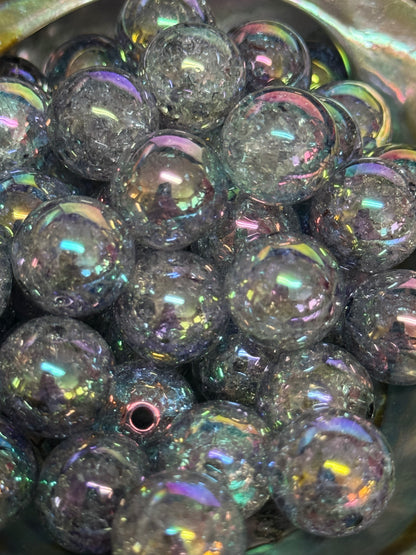 B59- (10PCS) 15mm Round Clear Opaque Acrylic UVAB GRAY Crackle Beads For DIY