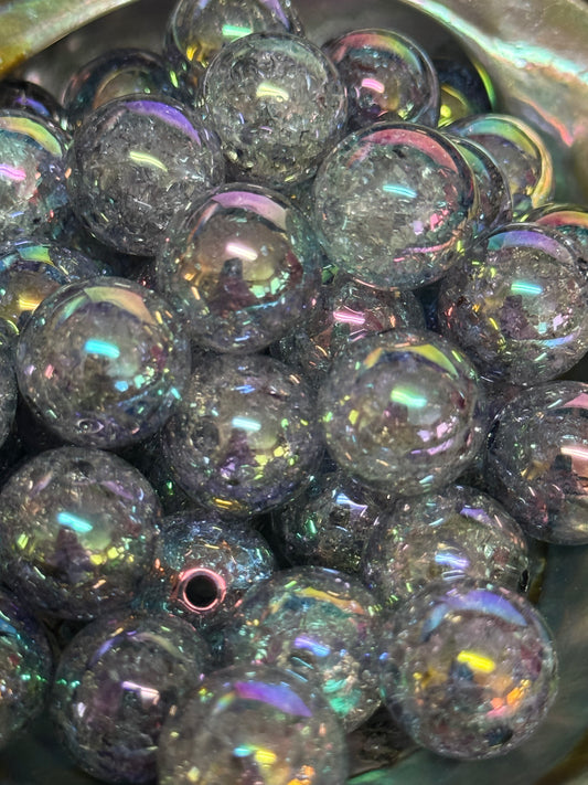 B59- (10PCS) 15mm Round Clear Opaque Acrylic UVAB GRAY Crackle Beads For DIY