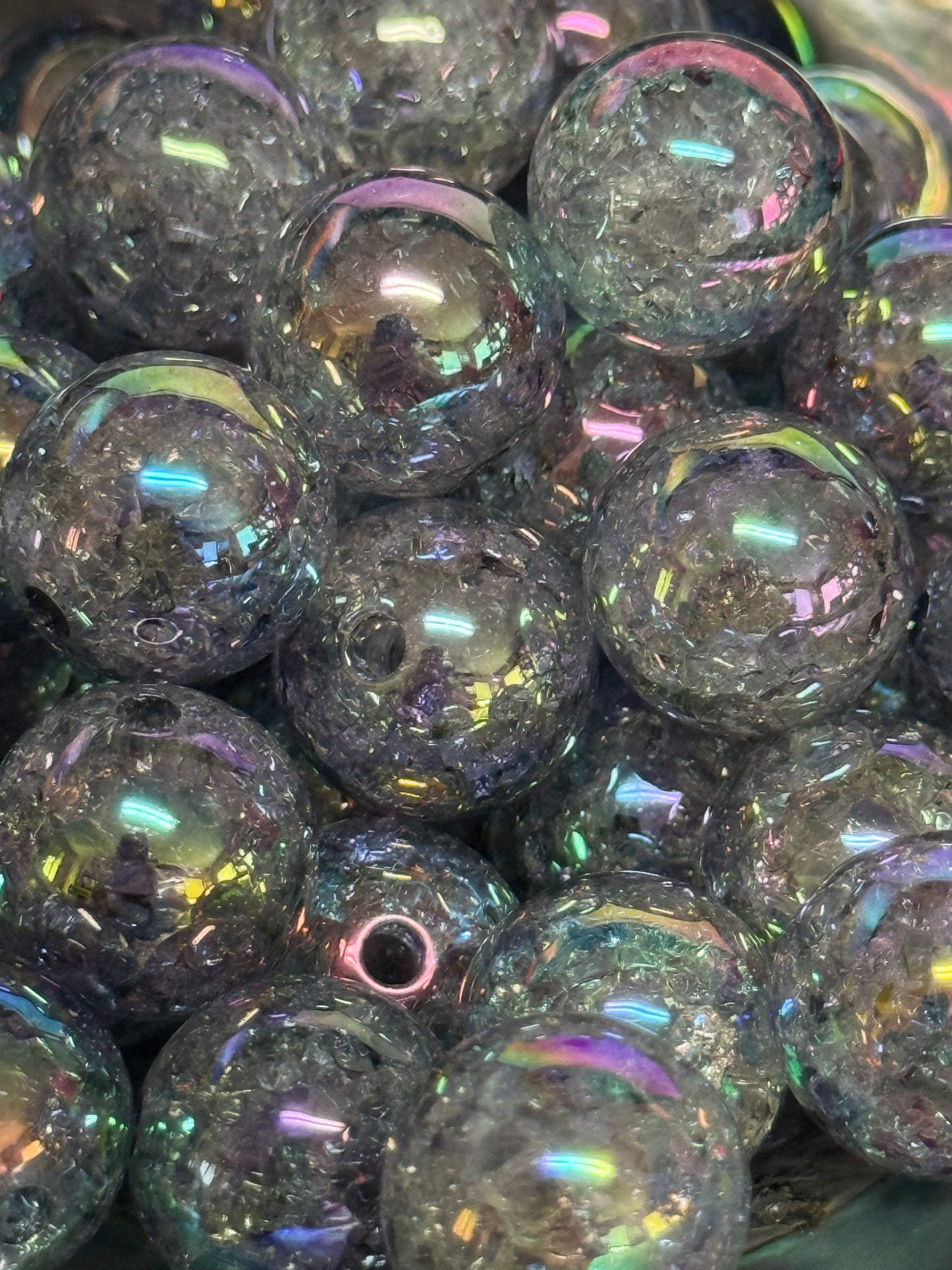 B59- (10PCS) 15mm Round Clear Opaque Acrylic UVAB GRAY Crackle Beads For DIY