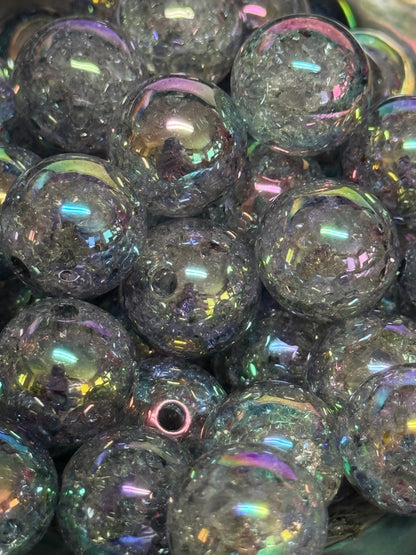 B59- (10PCS) 15mm Round Clear Opaque Acrylic UVAB GRAY Crackle Beads For DIY